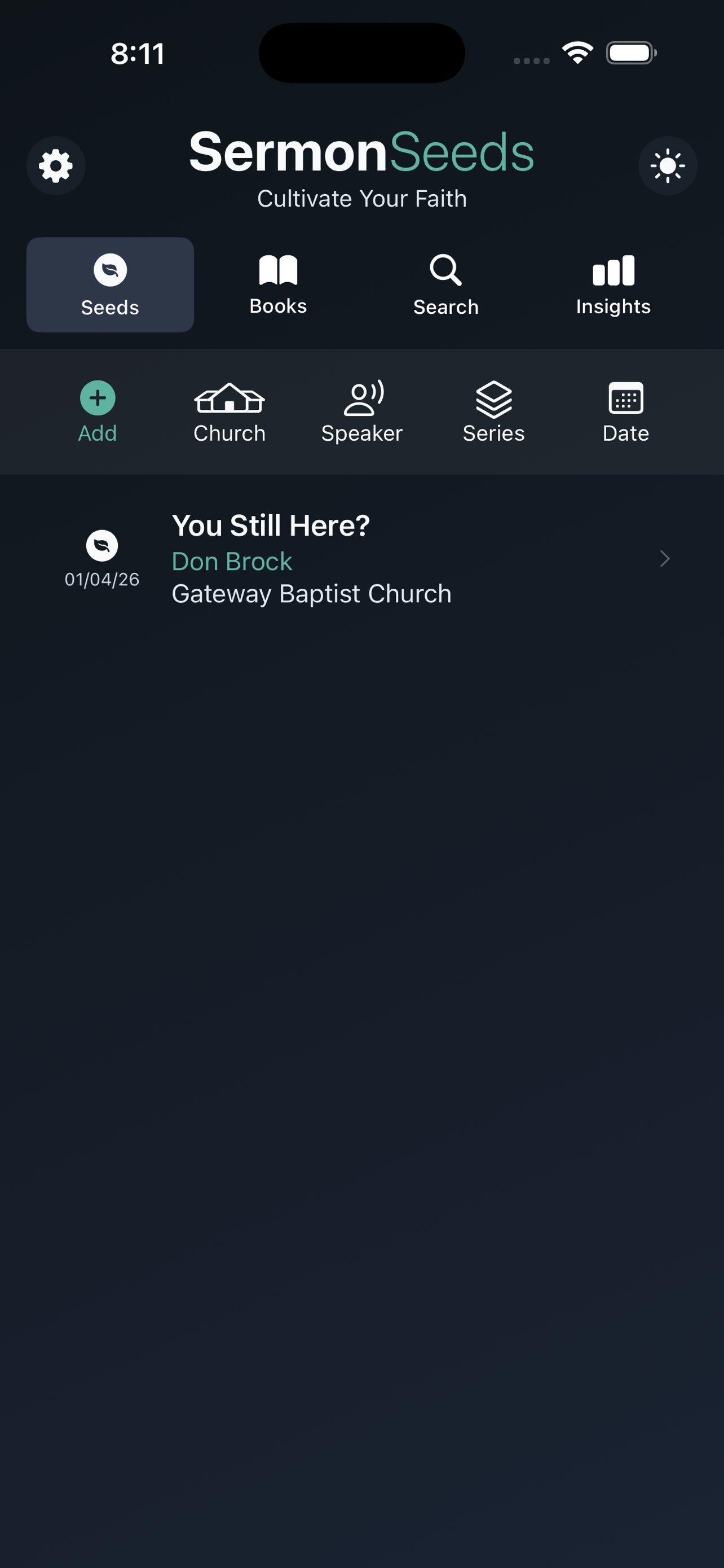 SermonSeeds Main Dashboard
