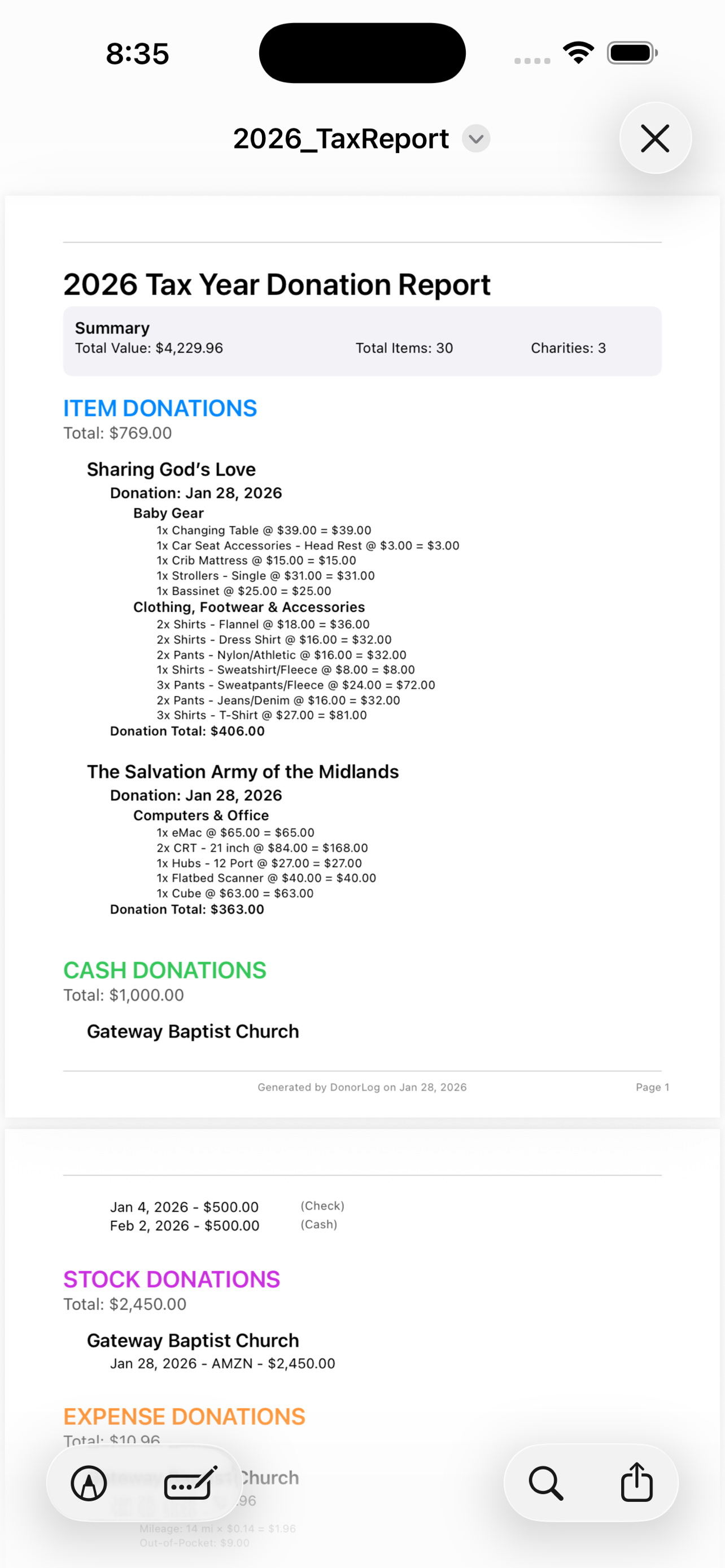 DonorLog Tax Reports
